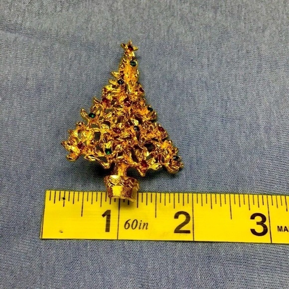 Vintage Gold Plated & Crystal Christmas Tree Brooch - Picture 4 of 5